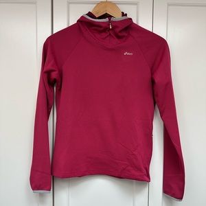 ASICS running hooded jacket / woman’s medium/ pink with grey detailing at hems